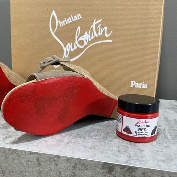 CHRISTIAN LOUBOUTIN Taupe Espadrille Wedges Size 37 US 6.5 Red Bottoms - Picture 16 of 16